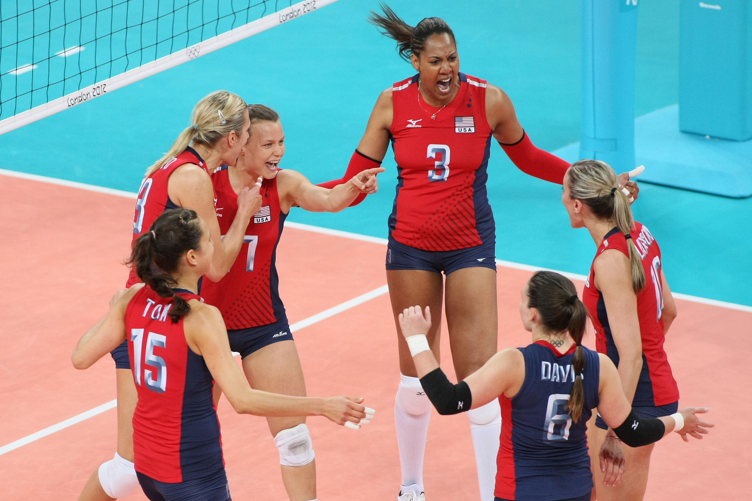 USA women's team celebrating