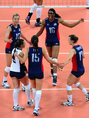 USA women's team celebrating